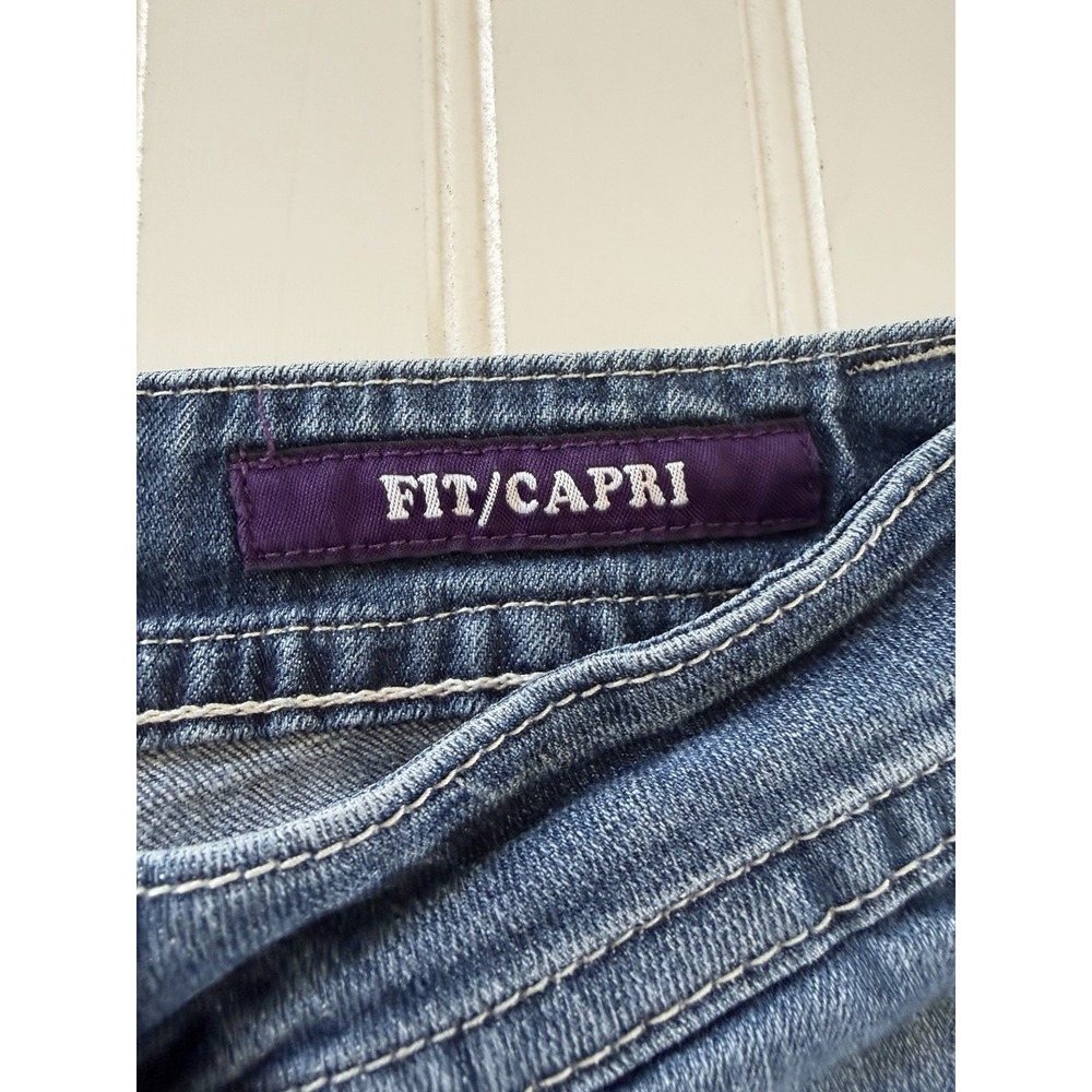 Vigoss Juniors Size 9 Capri Jeans Rhinestone Pocket Cuffed Stretch Denim 9 - Picture 3 of 12